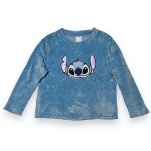 DISNEY Lilo & Stitch Fleece Crew Neck Sweatshirt Embroidered Stitch Face